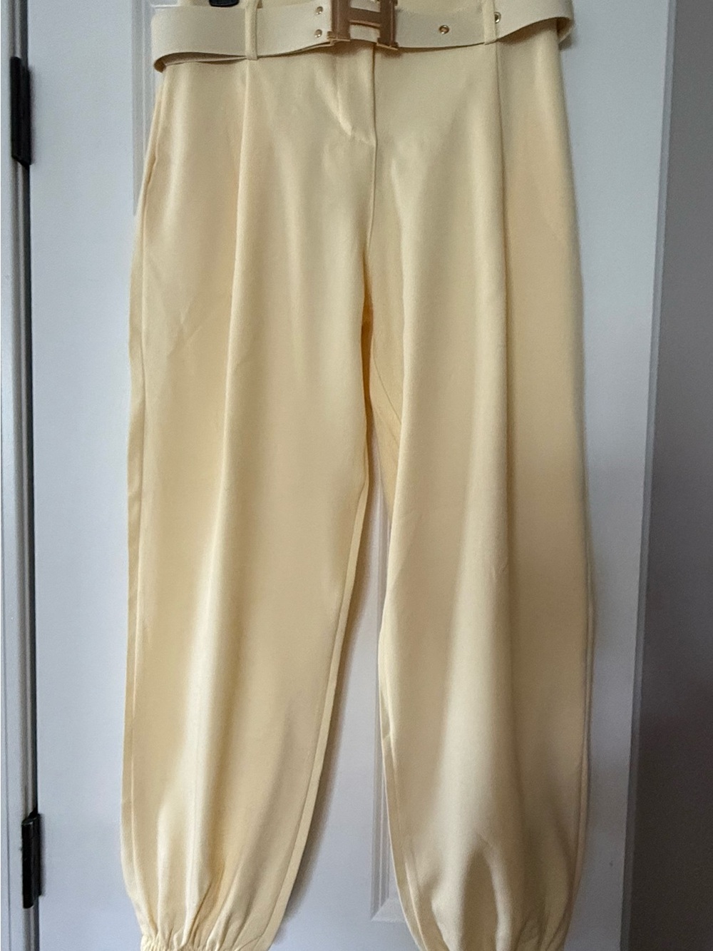 Women's Cream Yellow Elastic Cuff Pants